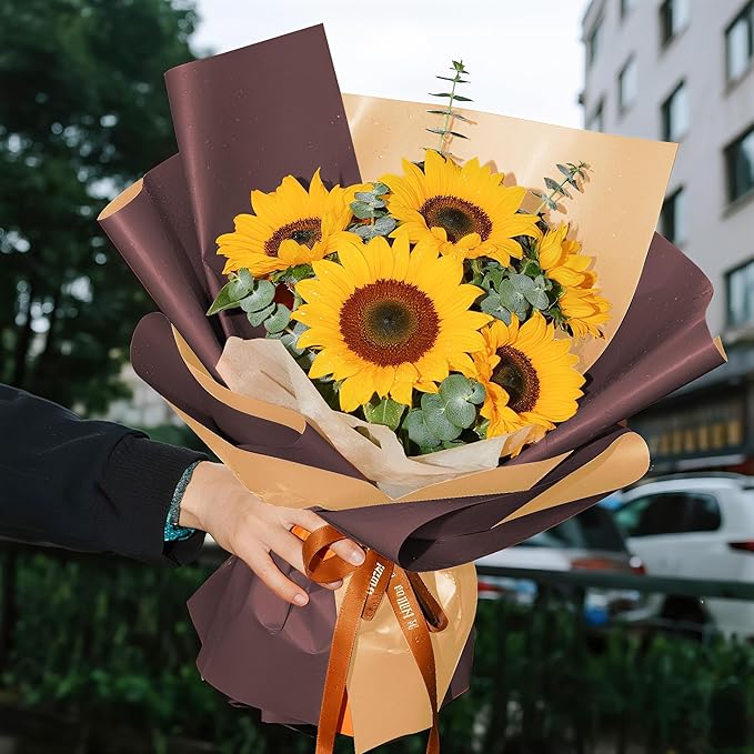 WRAPAHOLIC 20 Sheets Flower Wrapping Paper - 22.4 x 22.4 inch Cameo Brown Color Water-Resistant Floral Bouquet Wrapping Paper, Florist Supplies Packaging for Wedding Birthday Gift DIY