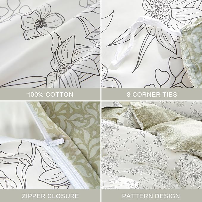 SAPHREAS Sunflower Printed Duvet Cover Set 3pcs King Size Drawing Floral White Bedding Comforter Cover Set 1 Duvet Cover 104"x90" 2 Pillow Shams, Comforter Not Included