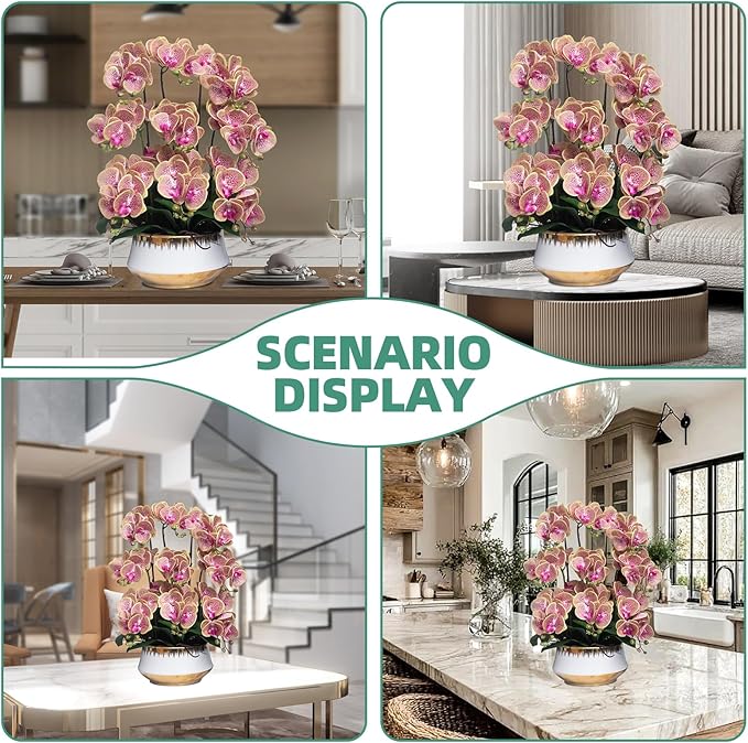 CXGS Orchids Artificial Flower Real Touch Faux Orchid in Large Ceramic Vase 23.6'' Realistic PurpleSpots Fake Phalaenopsis Floral Arrangements Centerpiece Table Home Indoor Decor