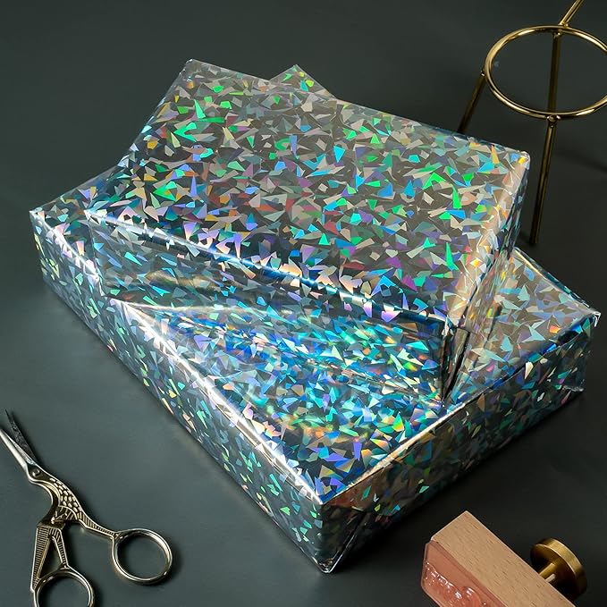 RUSPEPA Silver Geometric Pattern Colorful Metallic Wrapping Paper-81.5 Sq Ft-Solid Color Paper Perfect for Party, Wedding, Birthday, Christmas, Baby Show -30Inch X 32.8Feet