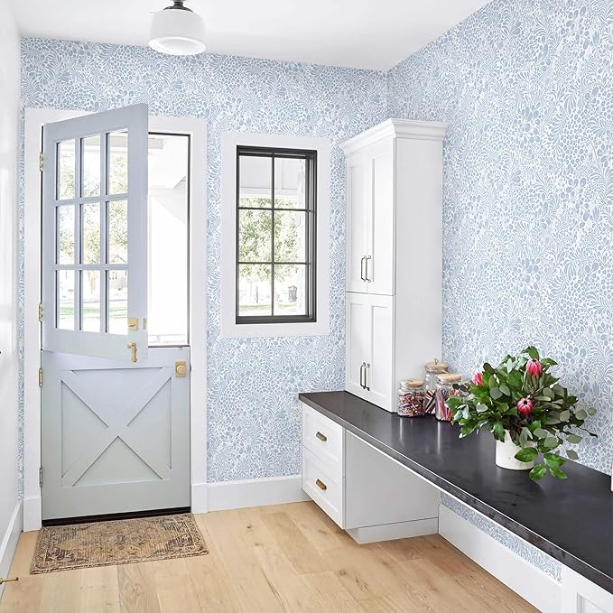 Heroad Peel and Stick Wallpaper Light Blue Floral Contact Paper 17.3''x393'' Boho Wall Paper Modern Removable Self Adhesive Wallpaper for Bedroom Bathroom Kitchen Cabinet Decor Waterproof Vinyl Roll