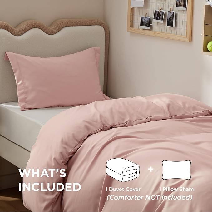 Bedsure Duvet Cover Twin/Twin XL Size - Soft Double Brushed Bedding Set for Kids & Adults, Zipper Closure, 2 Pieces, Includes 1 Duvet Cover (68"x90") & 1 Pillow Sham, NO Comforter, Pale Blush