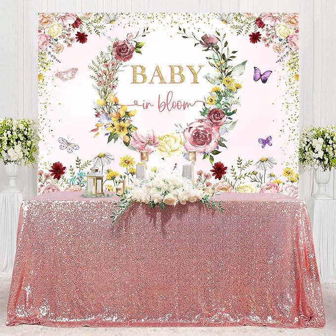 InMemory Baby in Bloom Backdrop Wildflower Baby Shower Decorations for Girl,Pink Wildflowers Baby in Bloom Baby Shower Banner Background Wild Floral BabyShower Party Supplies Photo Shoot Props 10x7ft
