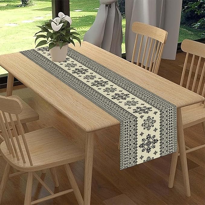 Black Paisley Table Runner, Vintage Damask Antique Floral Flower Retro Boho Swirled Print Table Center Decor for Family Kitchen Table Decorations Indoor Outdoor 13x72 inch