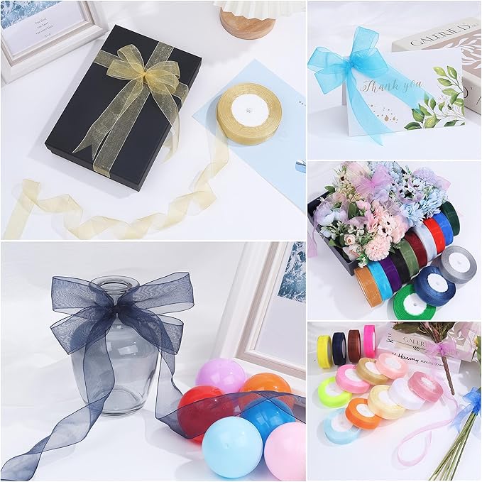 3/4 Inch x 50 Yards Sheer Organza Ribbon Chiffon Ribbon for Gift Wedding Flower Bouquet Wrapping Decorations Crafts (Lake Blue)