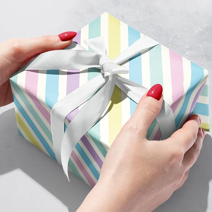 Jillson Roberts Bulk Gift Wrap, Everyday Gift Wrapping Supplies, Pastel Stripe, 1/2 Ream 417 feet x 30 inches