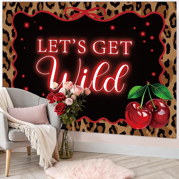 Whaline Let's Get Wild Backdrop 7 x 5 Ft Photography Background Banner Leopard Print Cherry Photo Prop for Jungle Safari Animal Birthday Bachelorette Party Decor