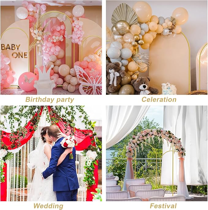 Wedding Arch Backdrop Stand Set of 3(7.3FT/6.6FT/6FT),Metal Balloon Arch for Wedding Ceremony Baby Shower, Outdoor Indoor Birthday Party,Garden Floral Arch Backdrop Stand Decoration, Gold