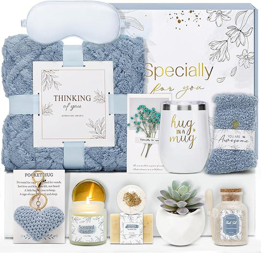 Get Well Gifts for Women Self Care Gifts Basket - Relaxing Spa Care Package After Surgery Thinking of You Birthday Gift - Feel Better Sympathy Gift Set for Her Mom Sister Friend Wife (Blue)