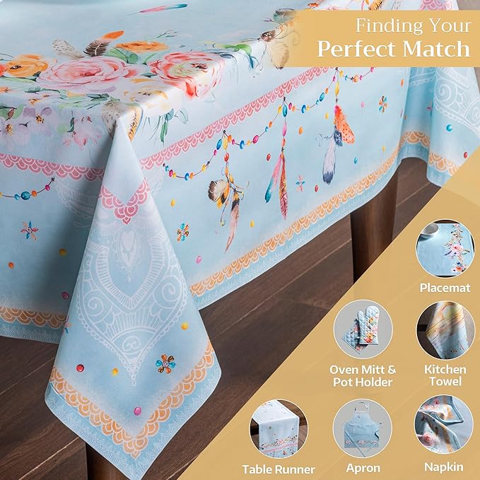 Maison d' Hermine Table Cloth Rectangle Table 100% Cotton 60 x 90 Inches Tablecloth Reusable Decorative Everyday Use for Dining Room, Farmhouse, Home, Party, Festive & Wedding Spring Summer - Ibiza