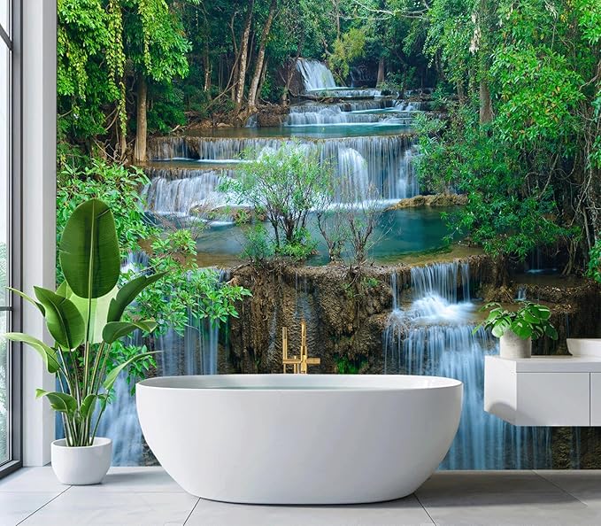 Cliouar-Kanchanaburi Waterfall Mural Wallpaper Peel and Stick 137" x 102"