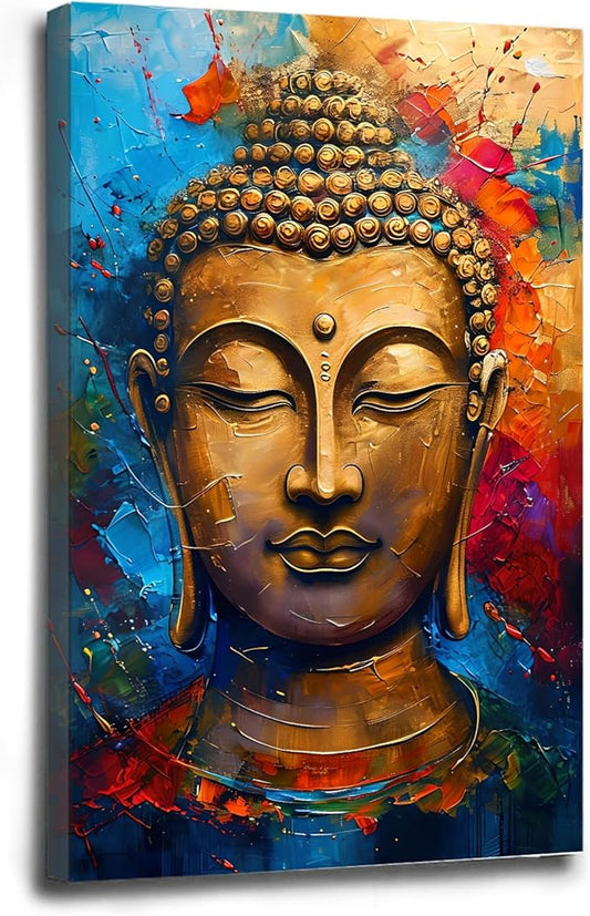 Golden Serenity Buddha Vintage Painting Wall Art Spirituality and Modern Art Wall Decor Adds Brilliance to Vibrant Home Decor 20x30in Wood Framed