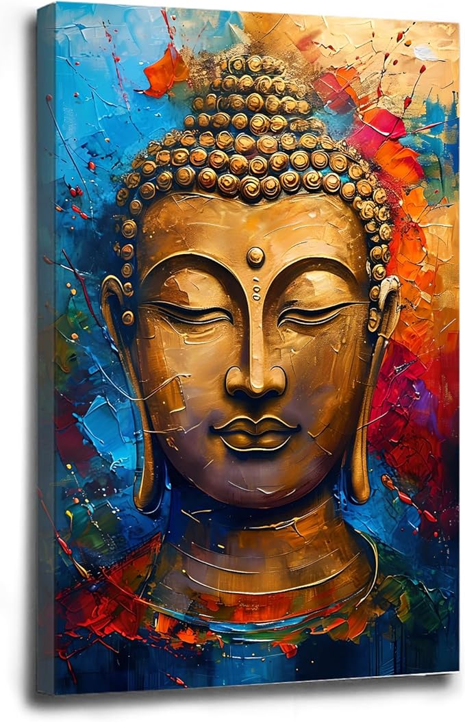 Golden Serenity Buddha Vintage Painting Wall Art Spirituality and Modern Art Wall Decor Adds Brilliance to Vibrant Home Decor 8x12in Wood Framed