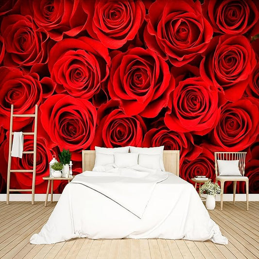 Red Rose Floral Wallpaper Peel and Stick Wall Mural for Bedroom Living Room - 58"x86"