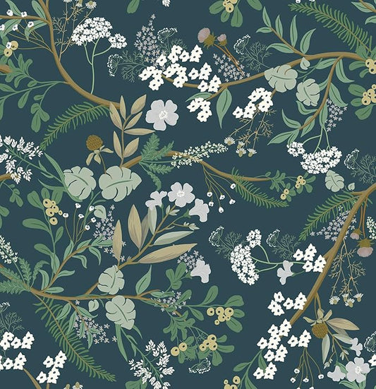 Guvana 197"x16.14" Green Peel and Stick Wallpaper Floral and Leaf Wallpaper Vintage Contact Paper Plants/Leaves/Flower Wall Paper Self Adhesive Removable Wallpaper for Livingroom Accent Room Decor