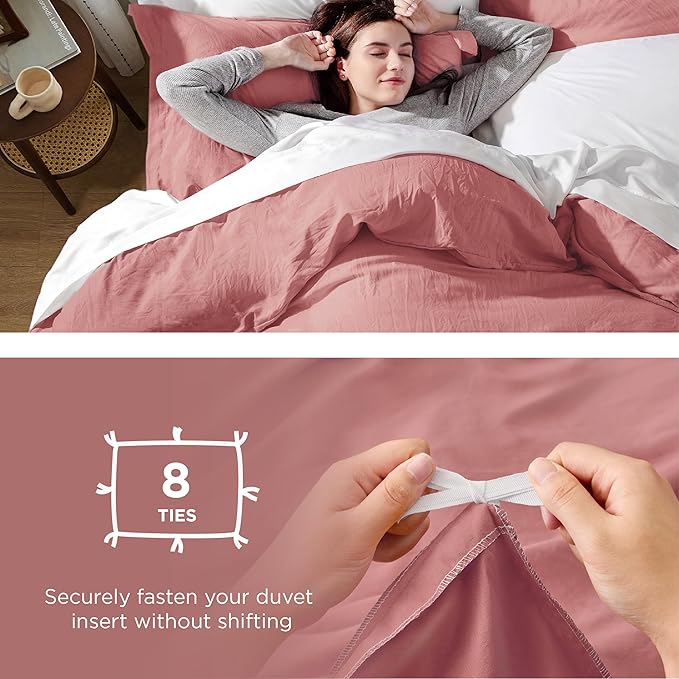Bedsure Pink Clay Duvet Cover Queen Size - 3 Pieces Prewashed Cotton-Like Extra Soft Bedding Set, Includes 1 Duvet Cover 90x90 Inches with Zipper Closure & 2 Pillow Shams, Comforter Not Included