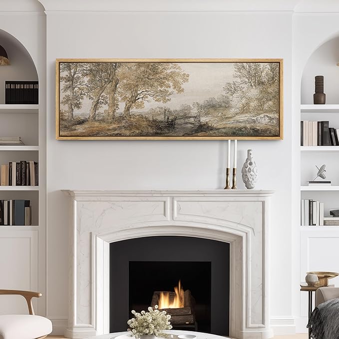 SIGNFORD Large Framed Canvas Print Wall Art Classical Forest Sketch Vintage Style Tree Illustrations Modern Art Relax/Calm Warm for Living Room, Bedroom, Office - 60"x20"