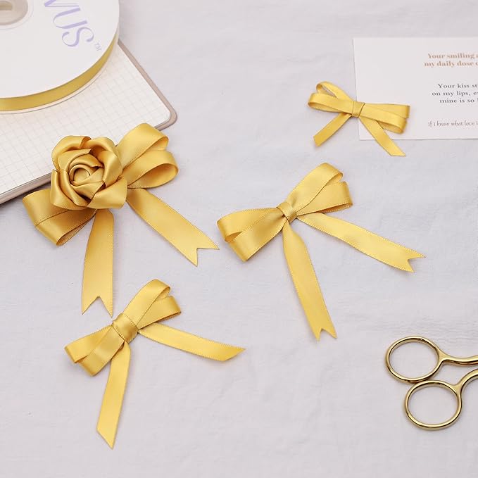 Light Gold Satin Ribbon, Double Faced 1/2 Inch X 25 Yards Light Gold Ribbon, Premium Satin Ribbon for Gift Wrapping, Crafts, Hair Bow Making, Sewing, Flower Bouquet, Wedding Party Decor