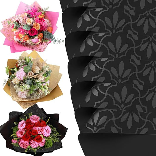 the florist Supply 20 Sheets Premium Flower Wrapping Paper | Waterproof Flower Wrapping Paper for Bouquets | Double Sided Floral Bouquet Sheets | DIY Gifts Isabella Black/Metallic Black