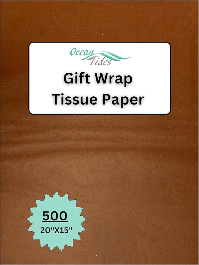 Ocean Tides 500 Sheets (14 x 20 Inches) Christmas Wrapping Paper – Gift Wrapping Tissue Paper Bulk for Crafts, Birthdays, & Holidays – Colored Tissue Papers for Gift Bags & Decorations, Brown