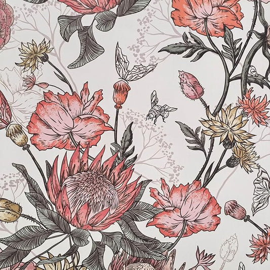 Floral Wallpaper Peel and Stick Floral Contact Paper White and Pink Vintage Wall Paper Removable Self Adhesive Vinyl Stick on Wallpaper for Bathroom Bedroom Decor 17.3in x 118in