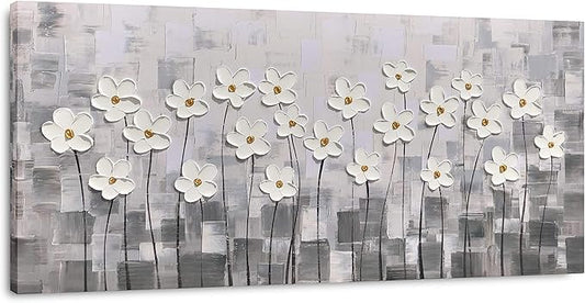 Yihui Arts Abstract Floral Oil Paintings on Canvas Extra Large Hand Painted Modern Stretched Contemporary Wall Art Flowers Artwork for Living Room Home Decor