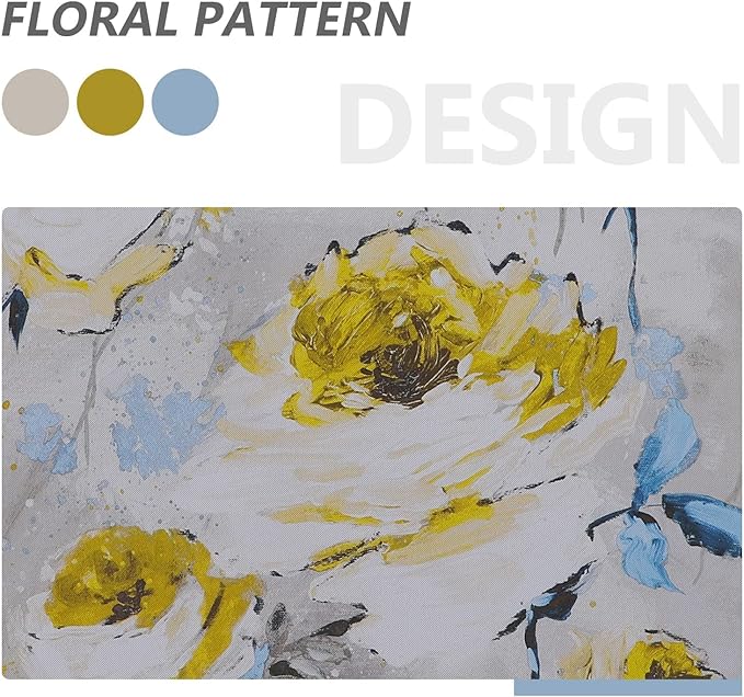 MYSKY HOME Floral Blackout Curtains for Living Room Vintage Floral Curtains Drapes 72 Inches Room Darkening Thermal Insulated Curtains Panels with Grommet, 2 Panels, 52 x 72 Inch, Grey and Yellow