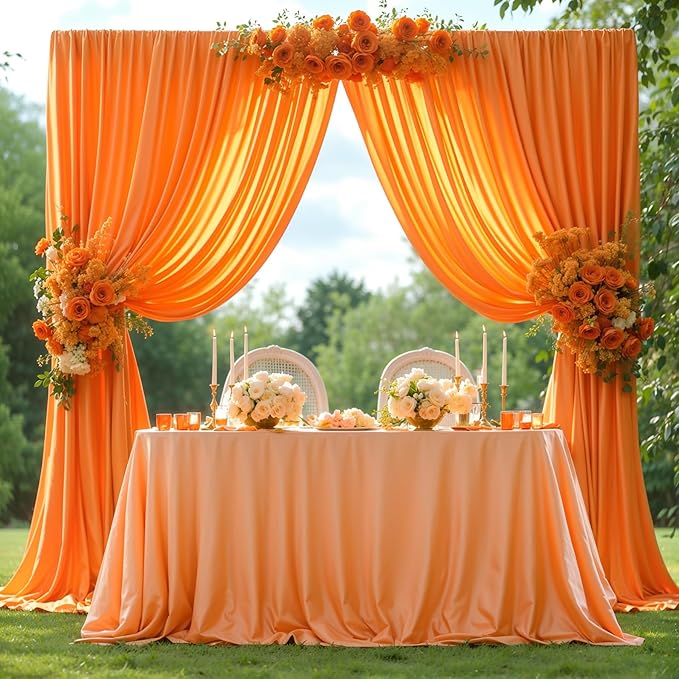Orange Backdrop Curtains - 8 Panel Wrinkle-Free Polyester Photography Drapes for Baby Shower & Birthday Party - 32 x 10FT