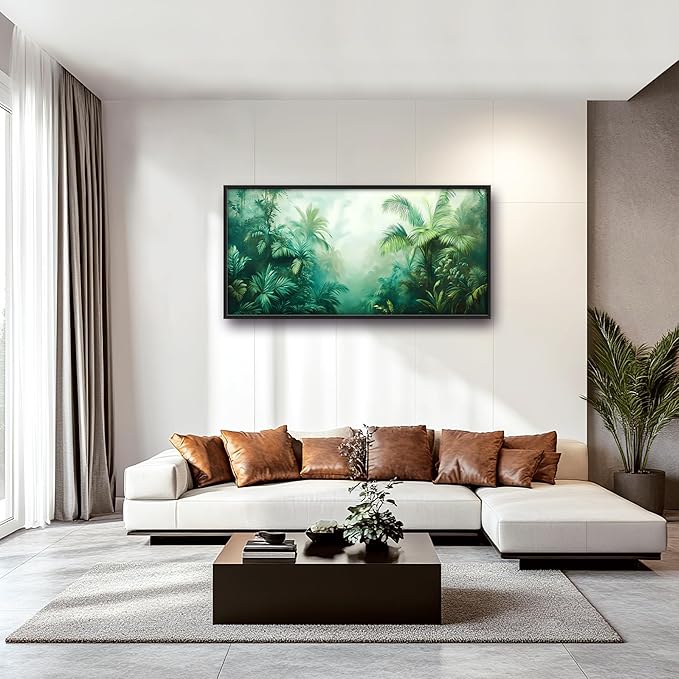 Tropical Jungle Large Decor Wall Art Forests Landscape Framed Pictures for Living Room, Nature Scenery Oversized Canvas Print Painting Modern Extra Large Framed Artwork for Bedroom Office 60"x30"