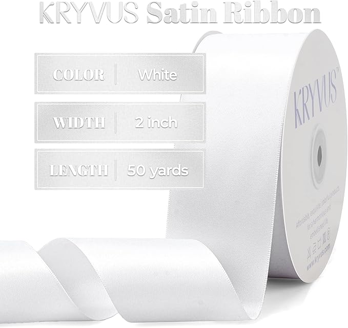 White Satin Ribbon, Double Faced 2 Inch X 50 Yards White Ribbon, Premium Satin Ribbon for Gift Wrapping, Crafts, Hair Bow Making, Sewing, Flower Bouquet, Wedding Party Decor