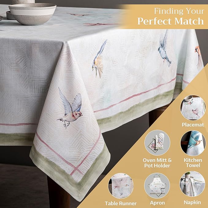 Maison d' Hermine Table Cloth Rectangle Table 100% Cotton 60 x 108 Inches Tablecloth Reusable Decorative for Dining Room, Farmhouse, Home, Party, Festive & Wedding Spring Summer - Flying Birds