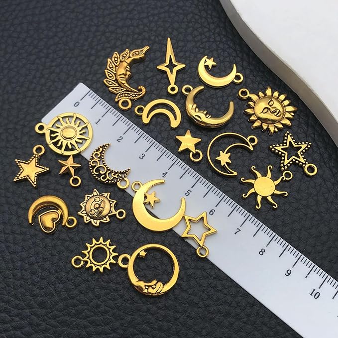 WOCRAFT 60pcs Antique Gold Sun Moon Star Charms Bracelet Charms for Jewelry Making Sets DIY Necklace Bracelet Keychain Crafting Charms Kit Craft Supplies (SN834)