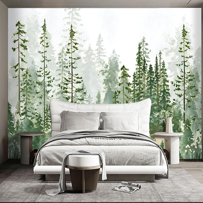 WXHFM - Boys or Girls Cartoon Pine Tree Forest Peel and Stick wallpeper Nursery Kids Bedroom wall murals for Bedroom Living Room - 58"x86"