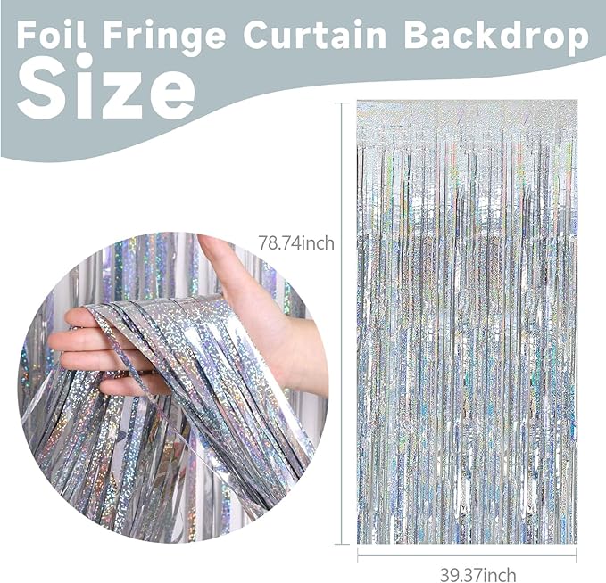 10 Pack Silver Tinsel Foil Fringe Curtains Party Decorations Streamers for Christmas Birthday Bachelorette Party Wedding Baby Shower Decor