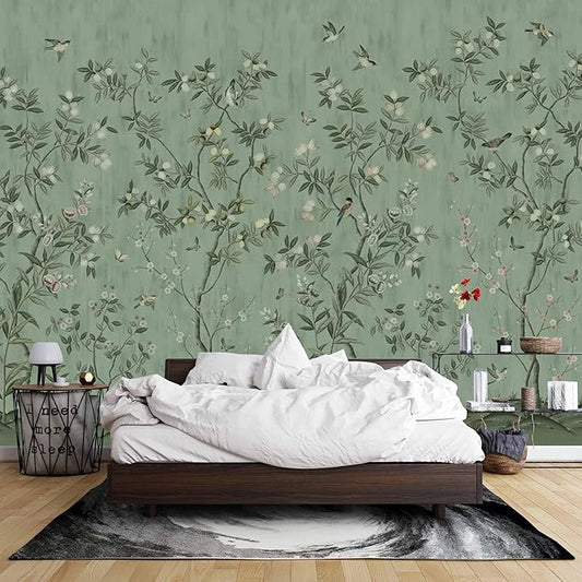 Floral Forest Wall Murals Peel and Stick Forest murals Removable Waterproof Large Wallpaper for Living Room Bedroom (Color-12, 118×82 inch)
