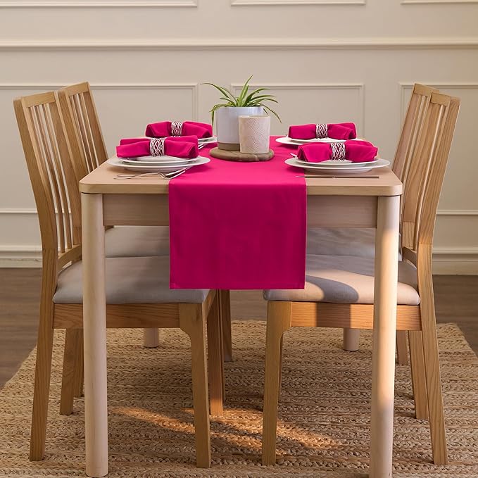 Encasa XO Table Runner 13"x72" Long | Cotton Canvas Fabric | Hot Pink Solid Color | Machine Washable & Durable