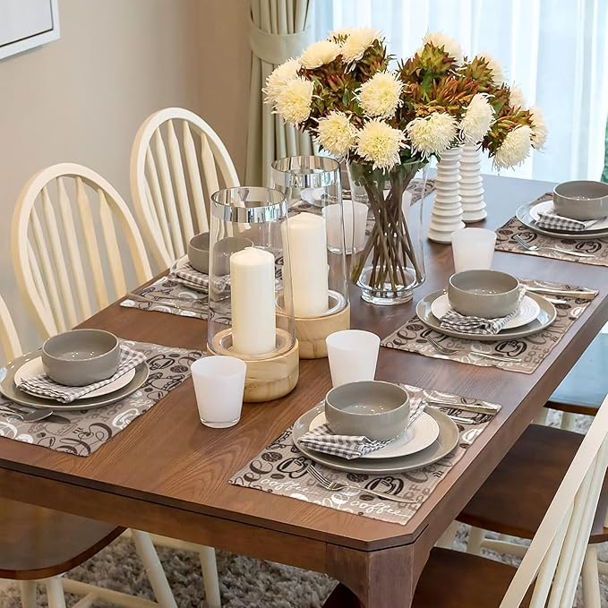 Coffee Theme Linen Placemats Set of 6 Vintage Brown Coffee Cup Table Mats Heat Resistant Place Mats for Home Party Kitchen Dining Decoration 12x18 Inch