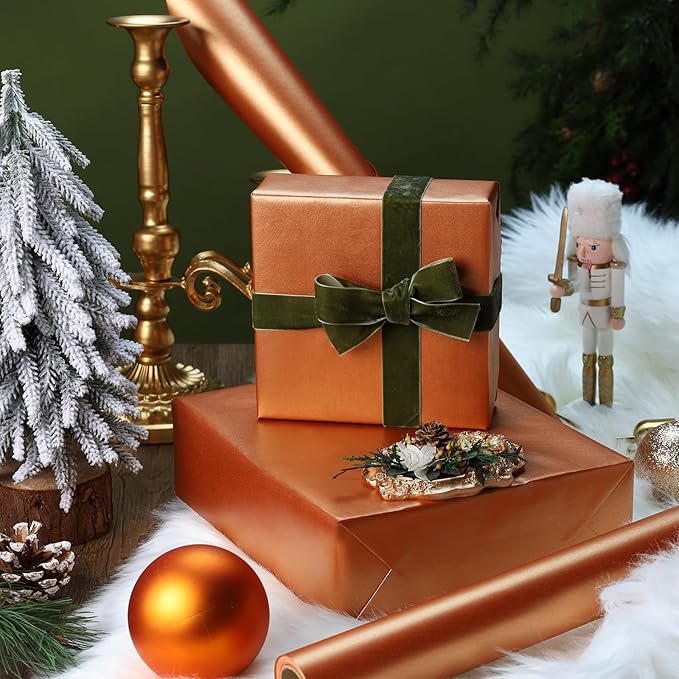 LaRibbons Copper Wrapping Paper, Mini Roll-17 Inch x 33 Feet Solid Color Pearly-Lustre Paper, Gift Wrapping Paper Rolls for Thanksgiving, Christmas, Birthday, Holiday Presents