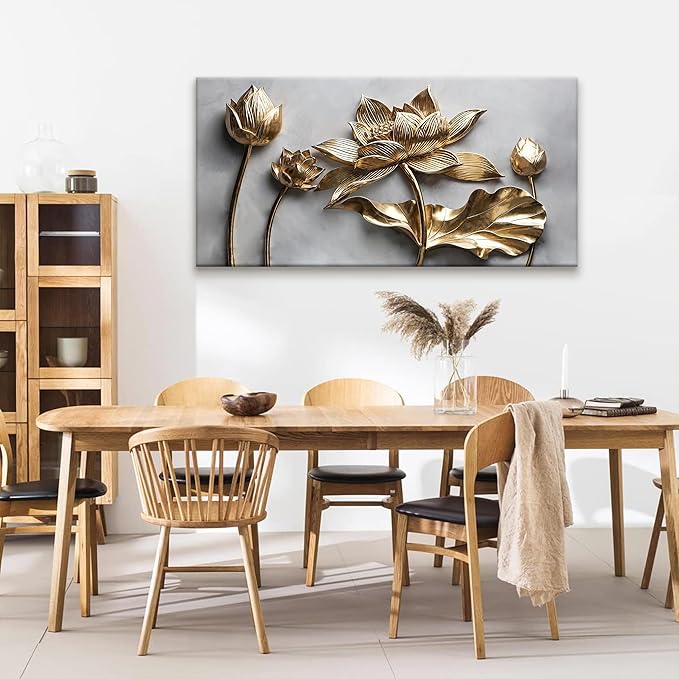 Floral Wall Art For Living Room Modern Canvas Art Wall Decor Print Painting Prints Pictures Gold Flower Wall Art Picture For Bedroom Hotel Home Wall Decor 24 X 48 Inch