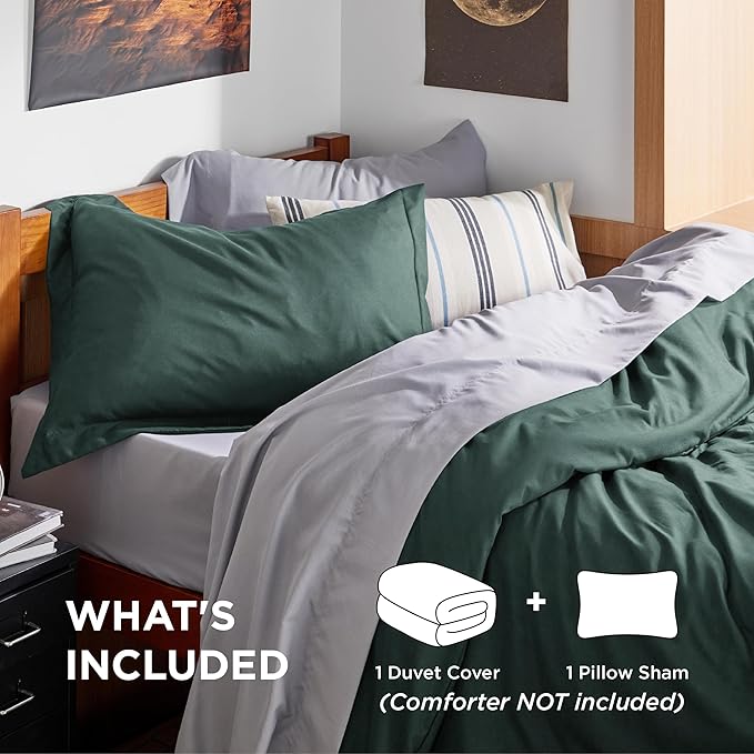 Bedsure Duvet Cover Twin/Twin XL Size - Soft Double Brushed Bedding Set for Kids & Adults, Zipper Closure, 2 Pieces, Includes 1 Duvet Cover (68"x90") & 1 Pillow Sham, NO Comforter, Forest Green