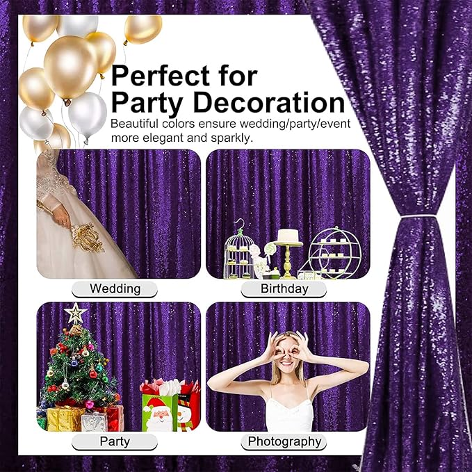Purple Sequin Backdrop Curtains Glitter Drapes 2FTx8FT 2 Panels for Wedding Birthday Party Decorations Sparkly Photography Background