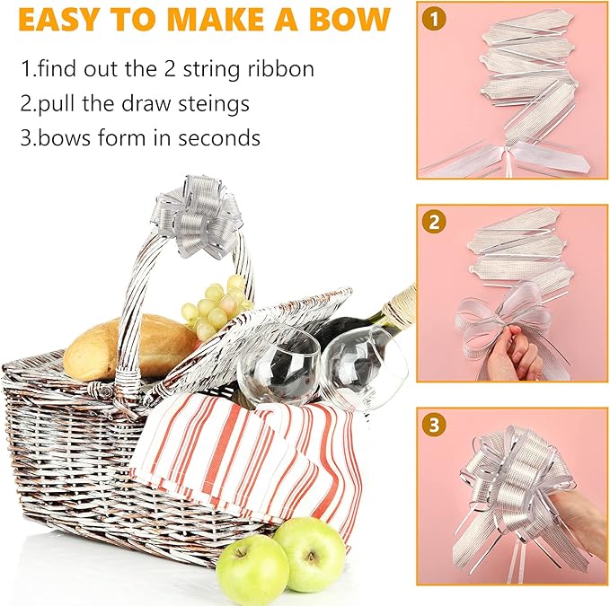 WILLBOND 20 Pieces 6 Inch Pull Bows Gift Wrapping Ribbon Pull Bows for Christmas Wedding Baskets Valentine Multicolor Wrap Accessory for Gift Present Holiday Decor(Silver)