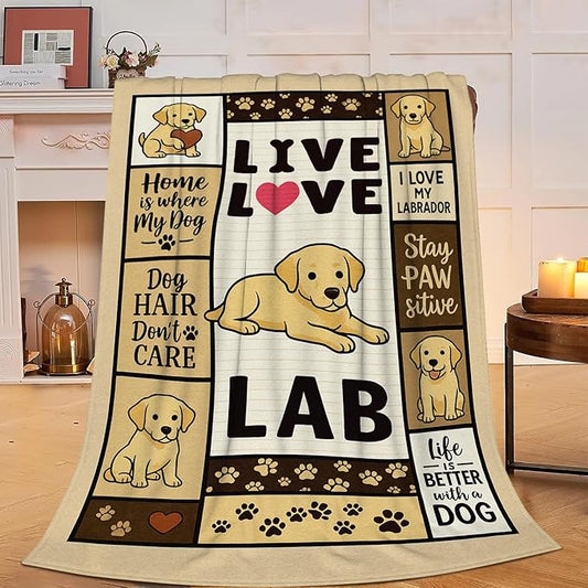 Labrador Retriever Blanket Cute Dog Throw Blanket Love Lab Puppy Soft Cozy Fleece Fuzzy Stuffed Plush Flannel Animal Gifts for Girls Women Boys Kids Adults 40''x50''