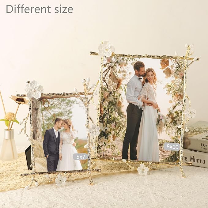 8x10 Gold Picture Frame Decor Ornate White Floral Photo Frames with High Definition Glass Front, Art Decor Tabletop Display, Gifts Ideas for Women, Horizontally & Vertically