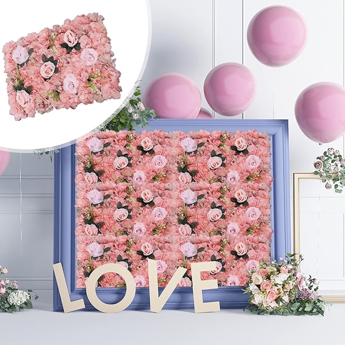 12pcs Realistic Flower Wall Background Artificial Flowers Wall Backdrop Panel 3D Silk Rose Fake Flower Wall Panel Banquet Wedding Party Decor for Any Party Decorations24x15 Inch