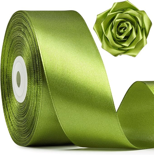 1-1/2 Inch Wide Olive Green Satin Ribbon, 50 Yards Solid Polyester Fabric Ribbon for Roses Making, Gift Wrapping, Christmas, Wedding Decorations, Crafts, Bows, Flower Bouquets