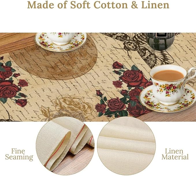 Gothic Floral Table Runner, Retro Dark Skull Moth Vintage Flower Halloween Day of Death Witchy Coffee Table Center Decor for Home Kitchen Dining Patio Holiday Party Table Decorations 13x90 inches