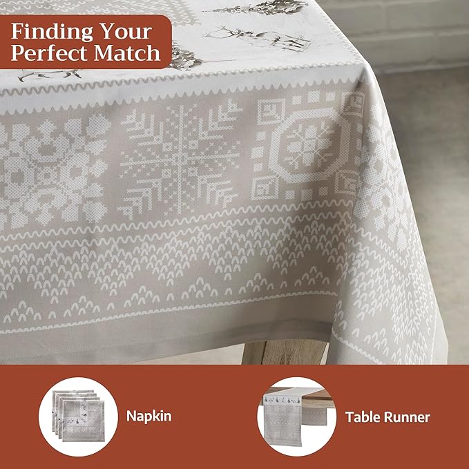Maison d' Hermine Table Cloth Square Table 100% Cotton 60 x 60 Inches Fall Tablecloth Reusable Everyday Use for Thanksgiving Christmas Decorations Dining Farmhouse Party (Cozy Christmas)