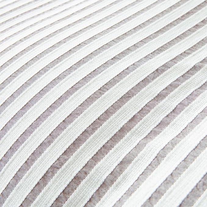 Grey Duvet Cover Queen Size Striped Washed Microfiber Jacquard 3 Pieces Bedding Set, Grey White Vertical Ticking Stripes Pattern Comforter Cover with Zipper Closure Breathable Durable Soft Comfy