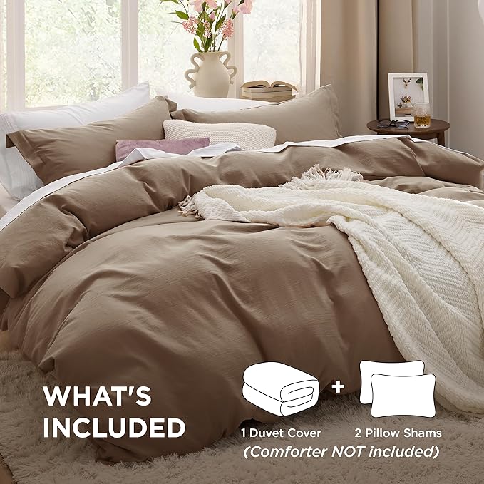 Bedsure Deep Khaki Duvet Cover King Size - 3 Pieces Prewashed Cotton-Like Extra Soft Bedding Set, Includes 1 Duvet Cover 104x90 Inches with Zipper Closure & 2 Pillow Shams, Comforter Not Included